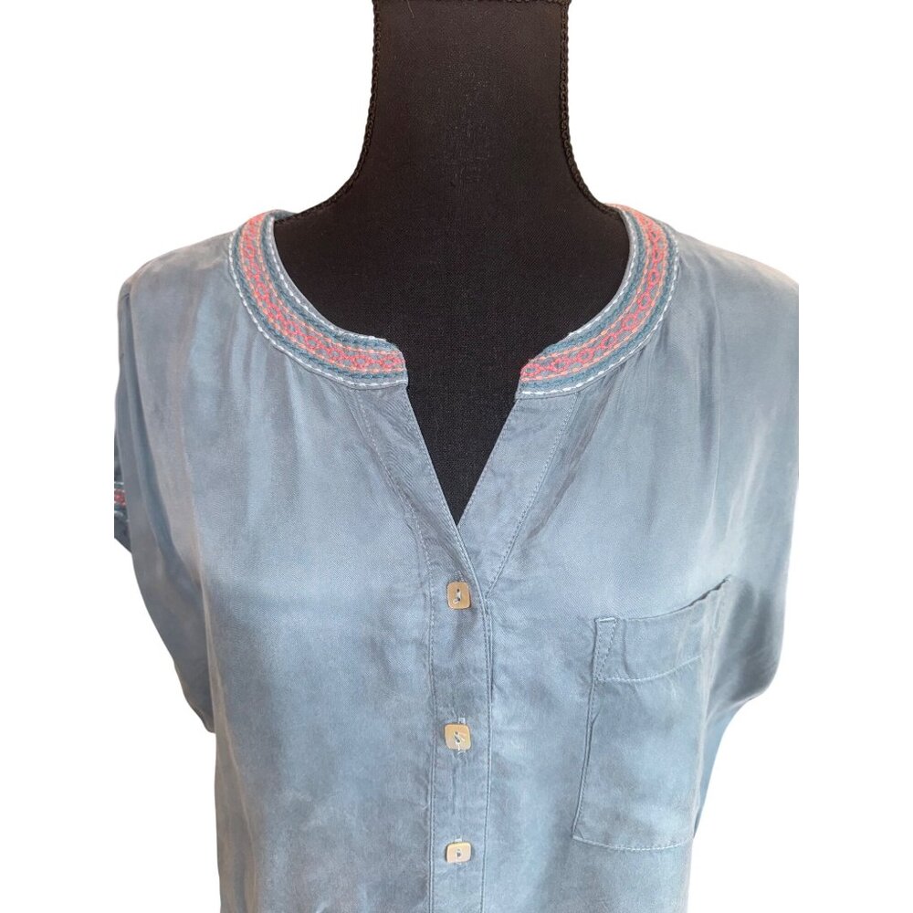 John Mark Soft Chambray Blue Button Boho Blouse E… - image 3